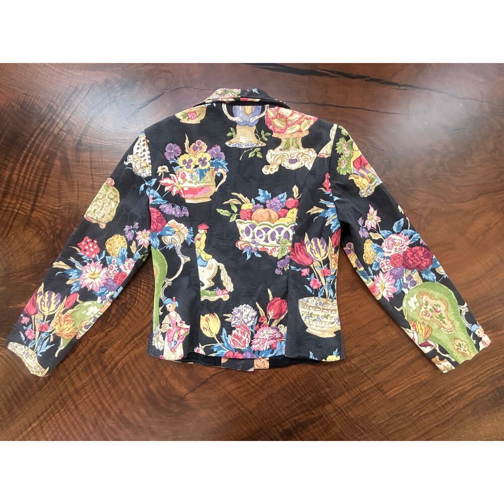 Vintage 90s Steven Stolman Italian Floral Novelty Maximalist Jacquard Blazer 4 S - Picture 3 of 5